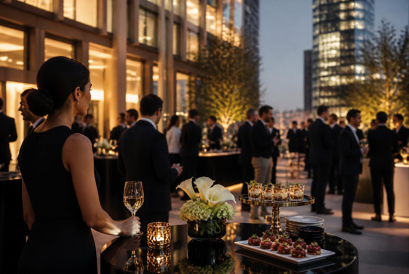 Elegant corporate outdoor event at dusk