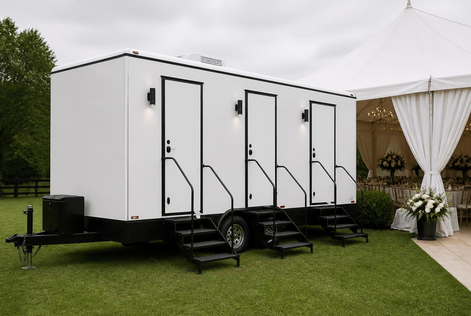 The Five Star Flush TN luxury restroom trailer staged at an event venue